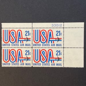 1971 Scott # C81 USA and Jet 21-Cent Airmail, MNH Plate Block of 4