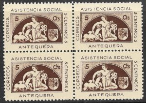 SPAIN 1937 ANTEQUERA 5c Charity Label Block of 4 MNH