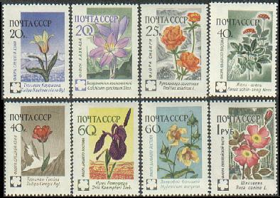 Vintage set of 5 Soviet flowers postage stamps USSR floral postage stamps  Post stamps 1973