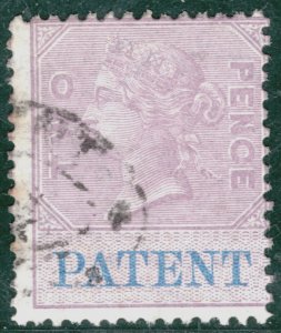 GB QV REVENUE Stamp 2d Lilac & Blue *PATENT* Used {samwells-covers} 2WHITE73