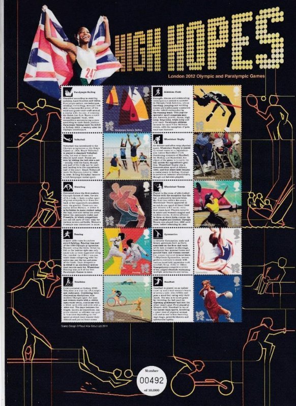 GB SUPERB LONDON OLYMPICS & PARALYMPICS 2012 LIMITED EDITION SHEET PO FRESH 