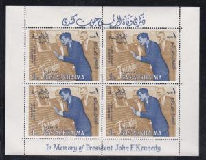 Ras Al Khaima, # 12a-14a, John F. Kennedy, Full Sheets, NH, 1/2 Cat.