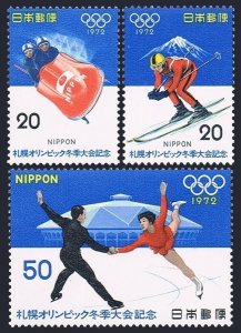Japan 1103-1105,1105a, MNH. Olympics Sapporo-1972. Bobsledding. Figure skating,