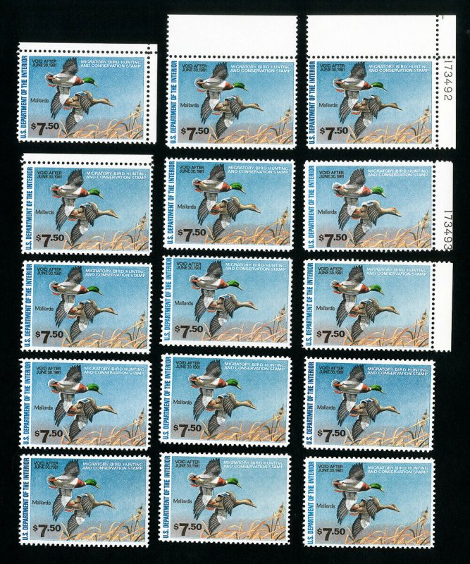 US Stamps # RW47 VF OG NH Lot of 15 PO Fresh Face $112.50