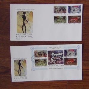 Lesotho 1983 Rock Painting set Miniature Sheet on First Day Cover (2 Covers) 