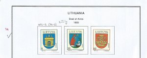 LITHUANIA - 1993 - Coats of Arms -  Perf 3v Set - M L H