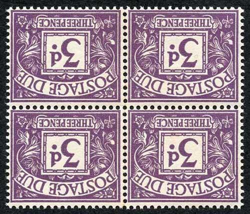 SGD60Wi 3d Postage Dues Block 4 Wmk Crowns Sideways Inverted U/M Cat 340+ pounds