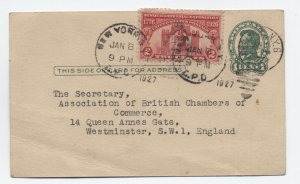 1927 UX28 1ct Lincoln card uprated 2ct sesquicentennial to England [y8812]