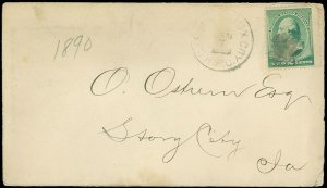 1890 Cover, DES M. (oines) & SIOUX CITY RPO CDS to Story City Address, SC. #213!