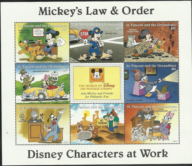 St Vincent and Grenadines: Disney Characters at Work: 6x Mini Sheets: 1996: MNH