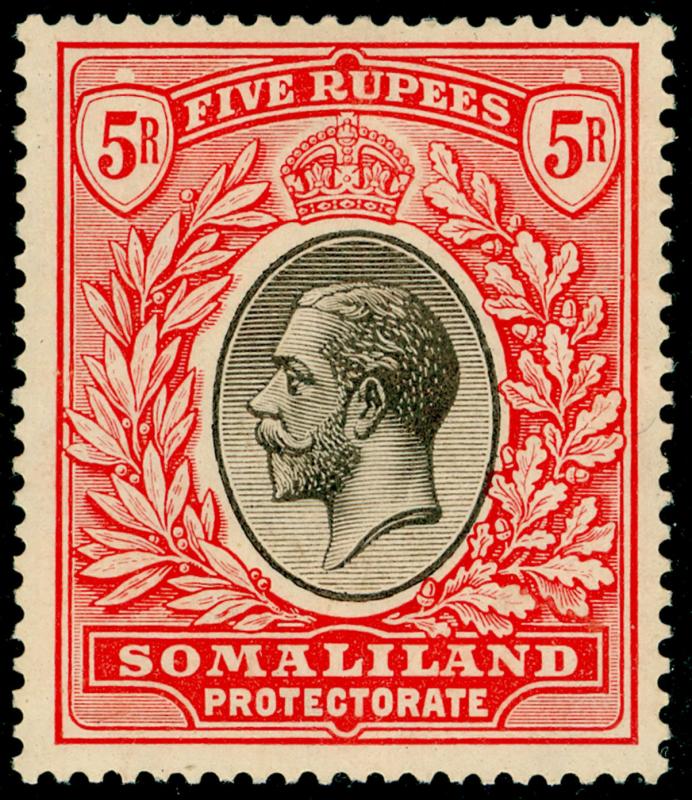 SOMALILAND PROTECTORATE SG85, 5r black & scarlet, M MINT. Cat £95.