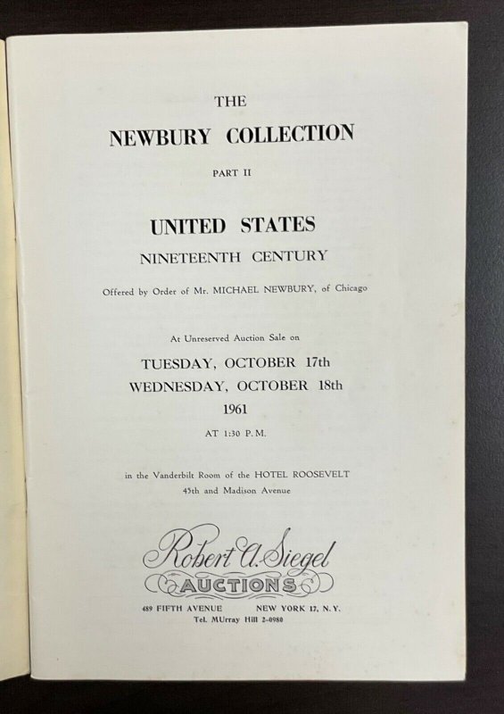 Robert A. Siegel Auctions of the Newbury Collection 1961-63 Part I - VI