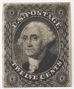 Scott Stamp# 17 - 1851 12¢ Washington Imperforate.  MPH, OG.  SCV $6,250.00
