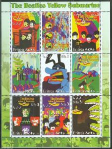 ERITREA THE YELLOW SUBMARINE  BEATLES  I  SHEET OF NIN E   MINT NH