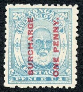 Tonga SG25a 1d on 2d Pale Blue DEFORMED E Mint no gum 180 pounds