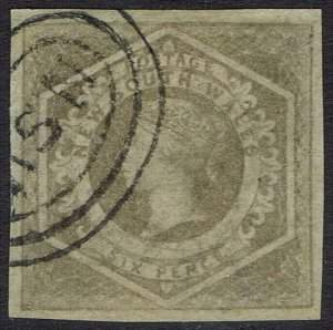 NEW SOUTH WALES 1854 QV DIADEM 6D GREYISH BROWN WMK 8 IMPERF USED