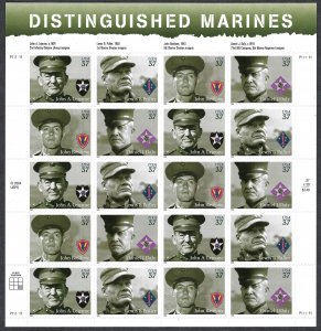 United States #3961-3964 37¢ Distinguished Marines (2005).  Mini-sheet. MNH