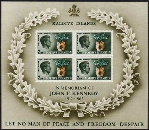 Maldives 163a sheet,MNH.Michel Bl.3. John F.Kennedy,1965.Olive branches.