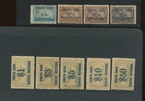 Puerto Rico R1-R9 Excise Revenue Set of 9 Stamps LV9197