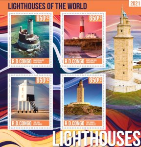 Stamps. Lighthouses 2021 year 1+1 sheets perf Congo