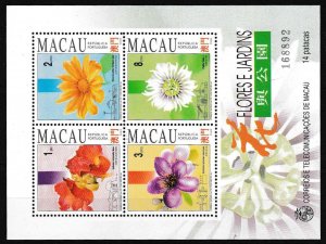 Macao Portugual Colony 1993 Floers & Gardens Souvenir Sheet of Four. VF/NH/(**)