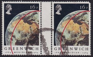 GB - 1984 - Scott #1058 - used gutter pair - Greenwich Meridian