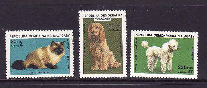 Malagasy-Sc#716-20 ex 717-18-Unused NH-Cats & Dogs-1985-