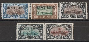 ST PIERRE & MIQUELON 1941 France Libre FNFL Pictorial RANGE TO 5Fr on 1F75.  