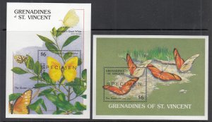 St Vincent Grenadines 669-670 Butterflies Specimens MNH VF