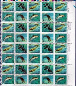 US Stamp - 1990 Sea Creatures - 40 Stamp Sheet - Scott #2508-11