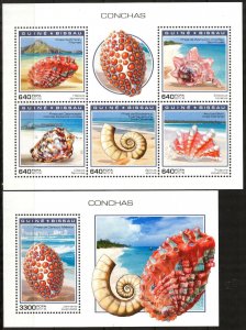 Guinea Bissau 2018 Marine Life Shells sheet + S/S MNH