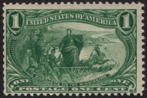 US #285 VF mint never hinged, 1c Trans-Mississippi, Super Nice  SCV $75.00
