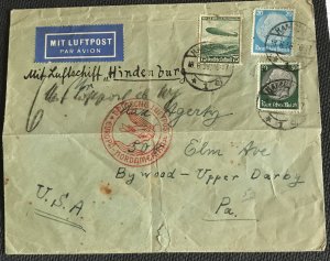 Hindenburg Flight Cover Hamburg Germany to PA US Used 6/18/193? L35