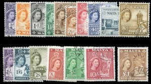 Malta #246-262 Cat$56.02, 1956-57 QEII, complete set, used