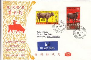 1973, Hong Kong: Year of the OX, FDC to New Zealand (2700)