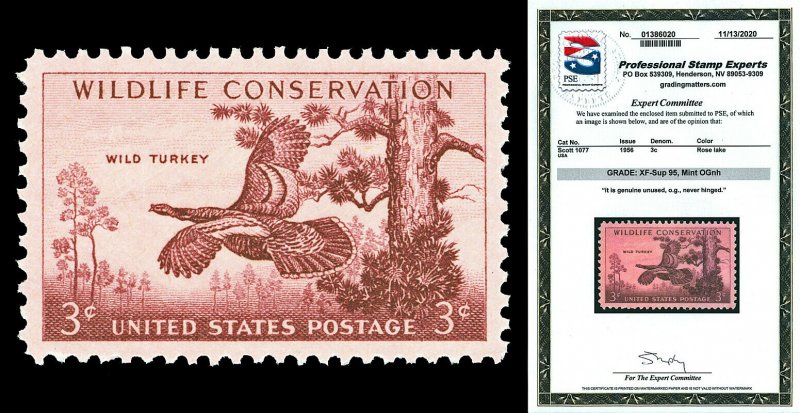 Scott 1077 1956 3c Wildlife Cons. Issue Mint Graded XF-Sup 95 NH with PSE CERT!