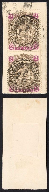 Rhodesia SG30 2d Brown and Mauve Pair Die I Wove Paper Perf 14 Used on Piece