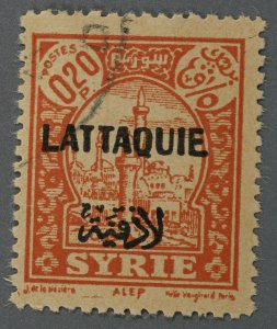 Syria Latakia A6 Overprinted in Black 20 p. Orange VG/Fine Used