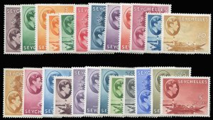 Seychelles SG135-149 Cat£500, 1948-49 George VI, complete except for 50c blu...