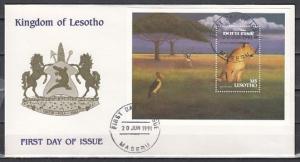 Lesotho, Scott cat. 825. African Film  Born Free  s/sheet. First day Cover. ^