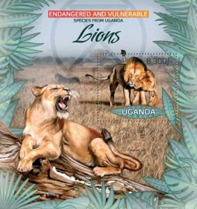 UGANDA 2012 SHEET LIONS WILD CATS FELINES WILDLIFE ugn12406b