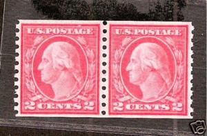 #455 MINT-NH 1915 TYPE III  PERF10/VERT WMK COIL PAIR