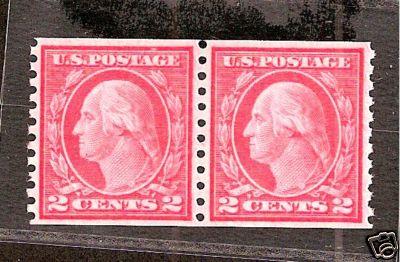 #455 MINT-NH 1915 TYPE III  PERF10/VERT WMK COIL PAIR