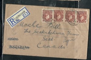 NIGERIA COVER  (P0304B)  1947 KGVI 1 1/2DX4 REG  COVER UEBUODE TO  CANADA 