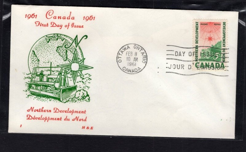 Canada #391 (1961 Northern Development issue) unaddressed H&E cachet FDC