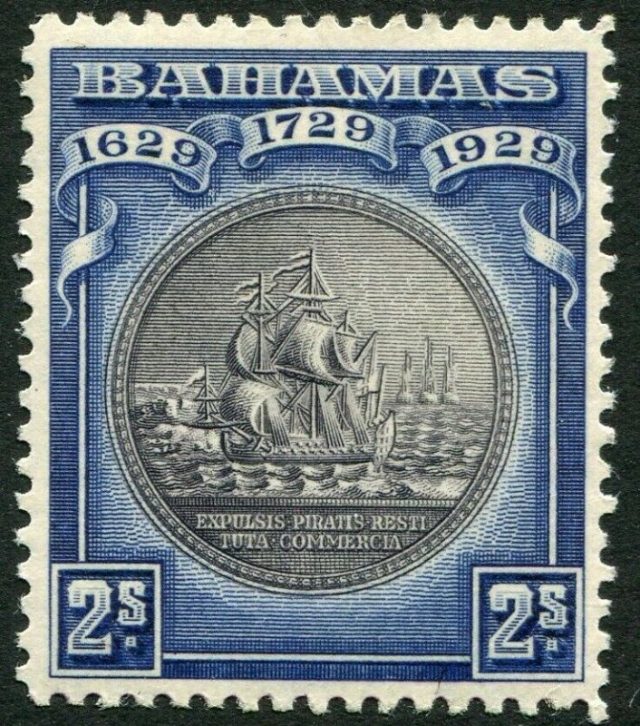 BAHAMAS-1930 Tercentenary 2/- Black & Deep Blue Sg 129 MOUNTED MINT V33807