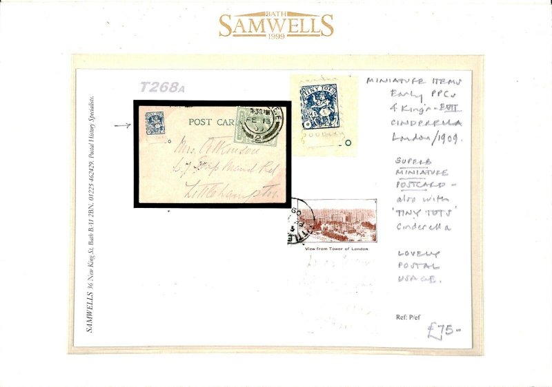 T268a Miniature Items Early Postcard Cinderella London 1909  {samwells}
