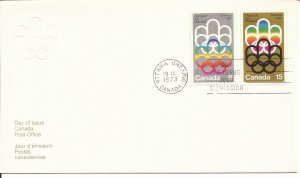 1973 Canada (O) FDC Sc 623-4 - 2 singles - 1976 Olympic Games - COJO - Large 2