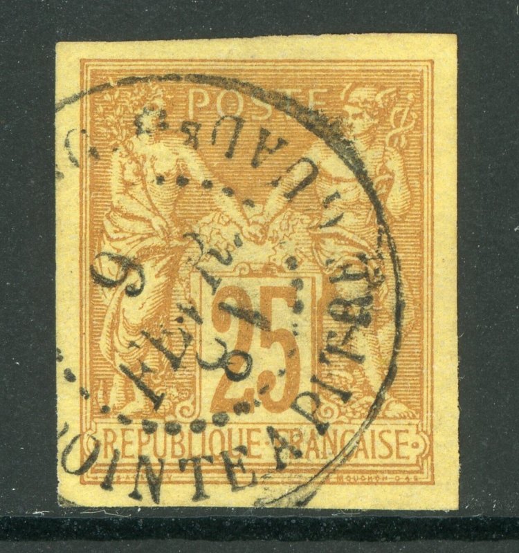 France Colonies 1879 Peace & Commerce 25¢ Yellow 2 Sc# 45 VFU D663
