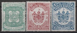 LABUAN 1896 Arms set 25c, 50c & £1, error LABUAN omitted.